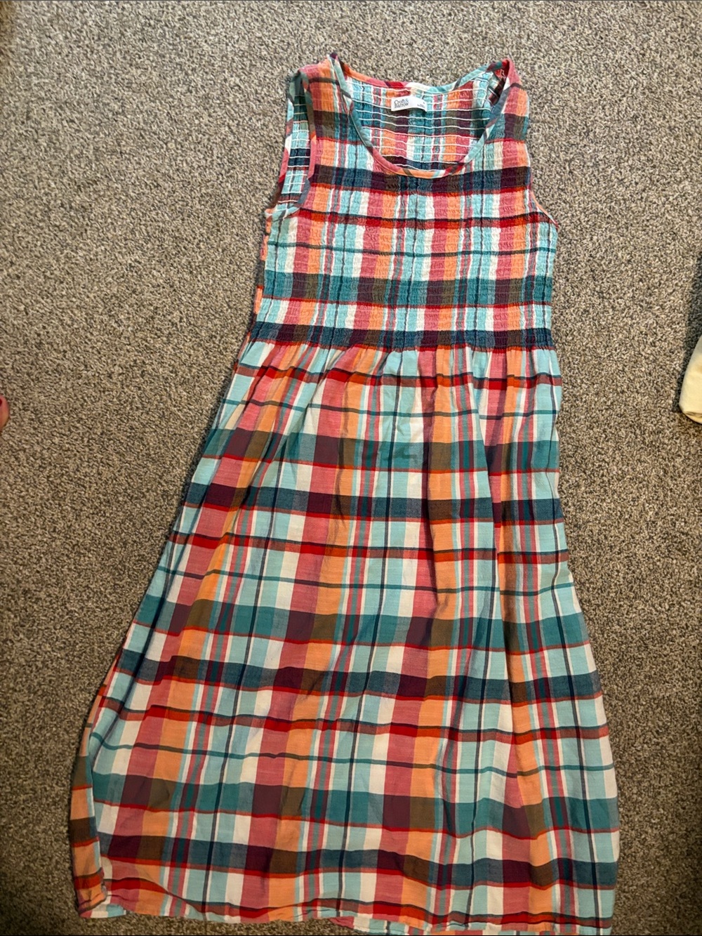 croft & barrow Multicolor Plaid Midi Dress in Teal, Coral & White